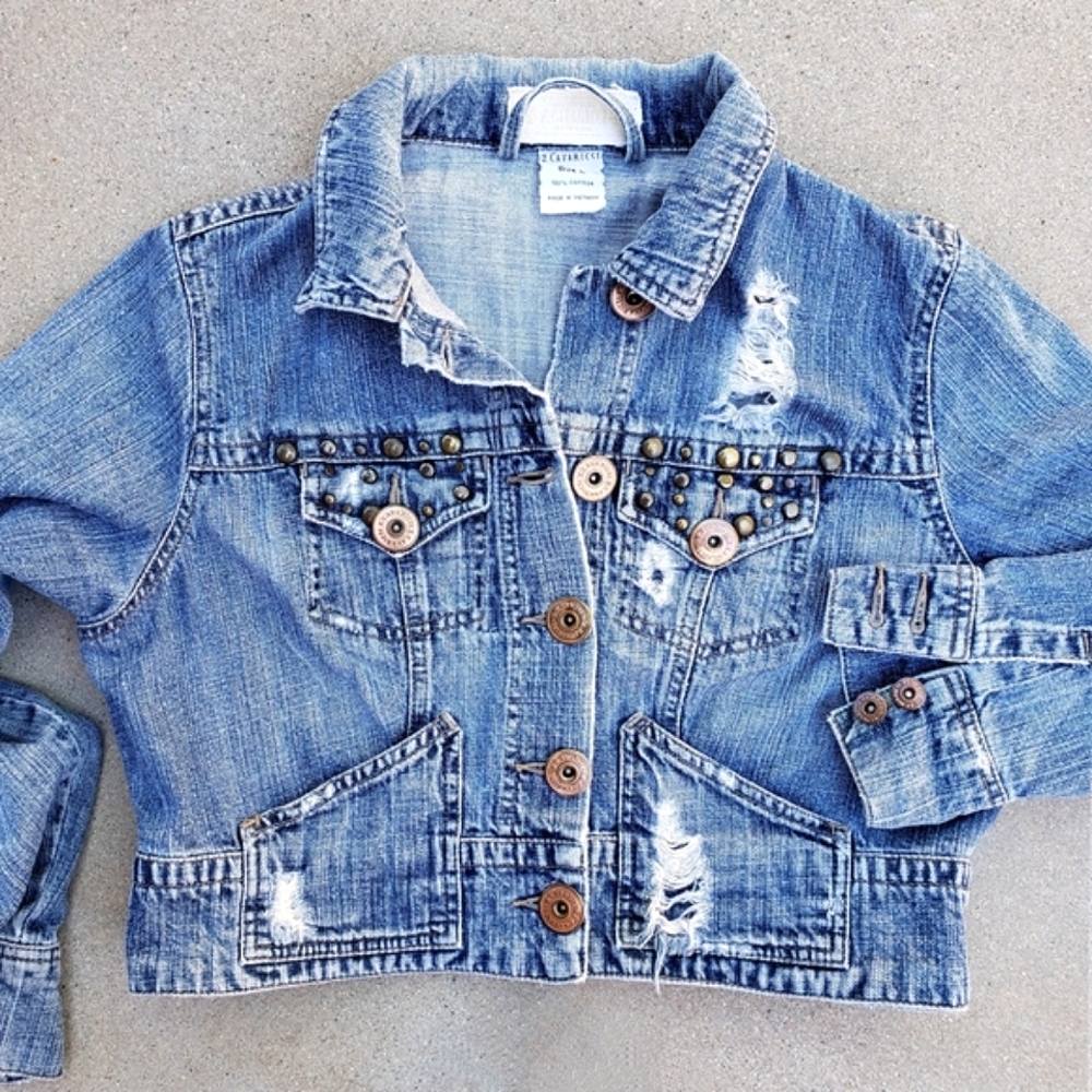 Z. Cavaricci Jean Jacket vintage denim 90's Y2K Studded Distressed